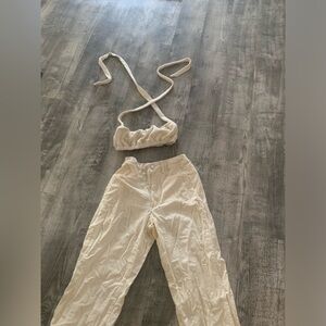 WeWoreWhat Ivory Corduroy Pants and Bra Top